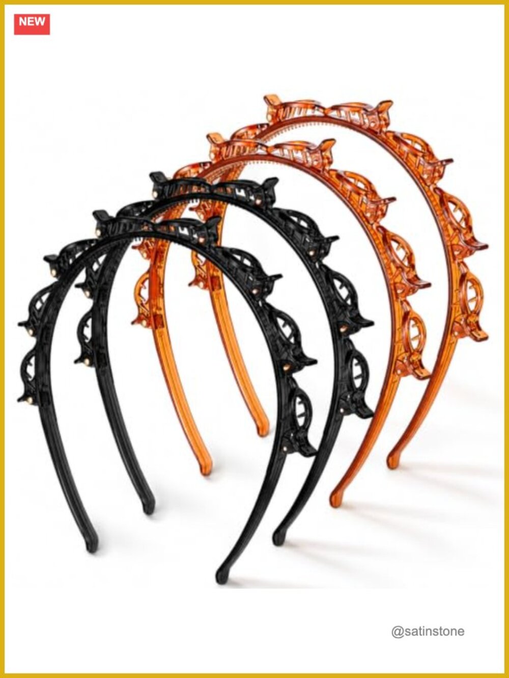 4 Pc Plastic Headband with Clips Double Layer Non Slip Hair Accessories